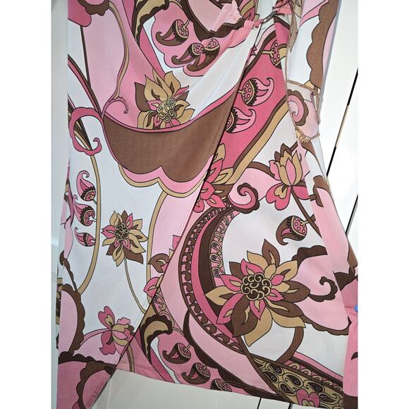 M.K.M Designs Pink & Brown Groovy Faux Wrap Dress (M) - Picture 8 of 11